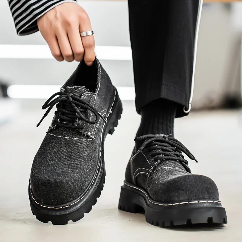 Scarpe Derby da Uomo Britanniche Retrò a Punta Tonda Larga Scarpe da Uomo con Plateau per Esterno e Affari Scarpe Casual in Pelle Robuste Zapatos Hombre