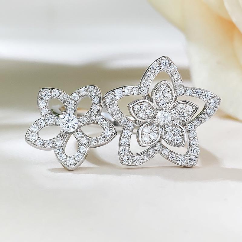 

Кольцо с ажурным цветком из грохочущего золота: Женское кольцо из серебра S925 с имитацией бриллиантов в форме лепестков для повседневной носки Adjustable Open Size