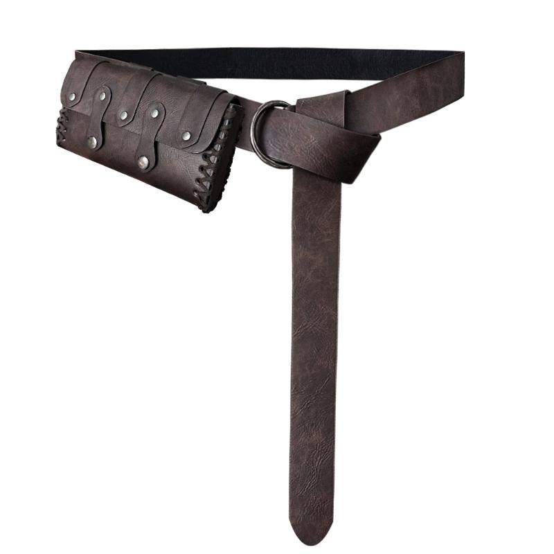 

Adjustable Style PU Leather Waist Belt Sash and Matching Waist Bag Detachable Wallet for Cosplay светло-коричневого
