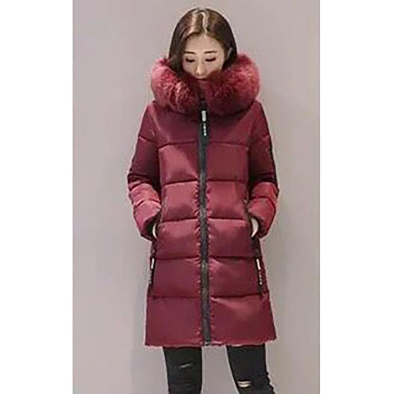 

Женские осенне-зимние пальто, модная корейская версия одежды, хлопковая куртка с меховым воротником, пальто для похудения, женские блузки XXXL вино красного