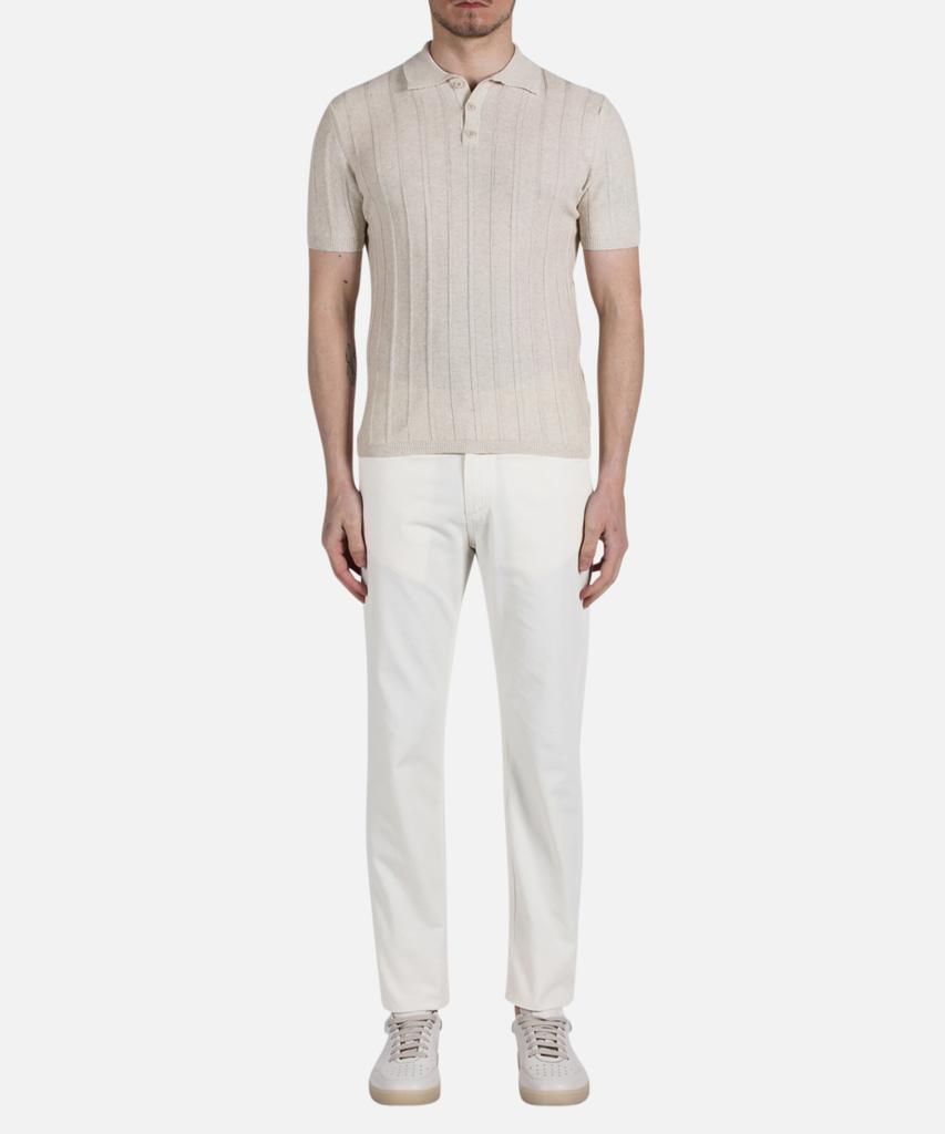 PANICALE Beige Striped Linen Polo Shirt