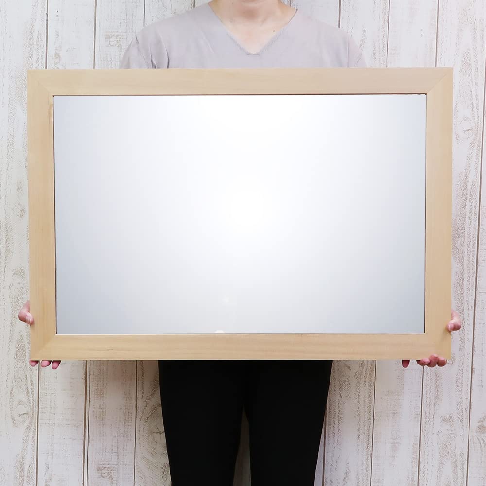 Stylish wall can be hung vertically or 55 x 80 made of made in with a natural wood Nordic-style mirror, horizontally, cm, wood, shatterproof, Japan,