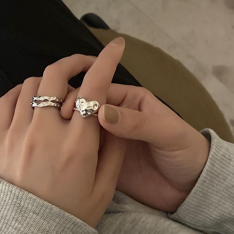 Korean Retro Geometric Heart Ring, Women's Adjustable Double-Layer Index Finger Ring