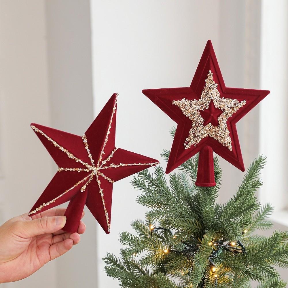 3D Red Glitter Star Christmas Tree Crown Star Christmas Tree Decorations Home Party Decor