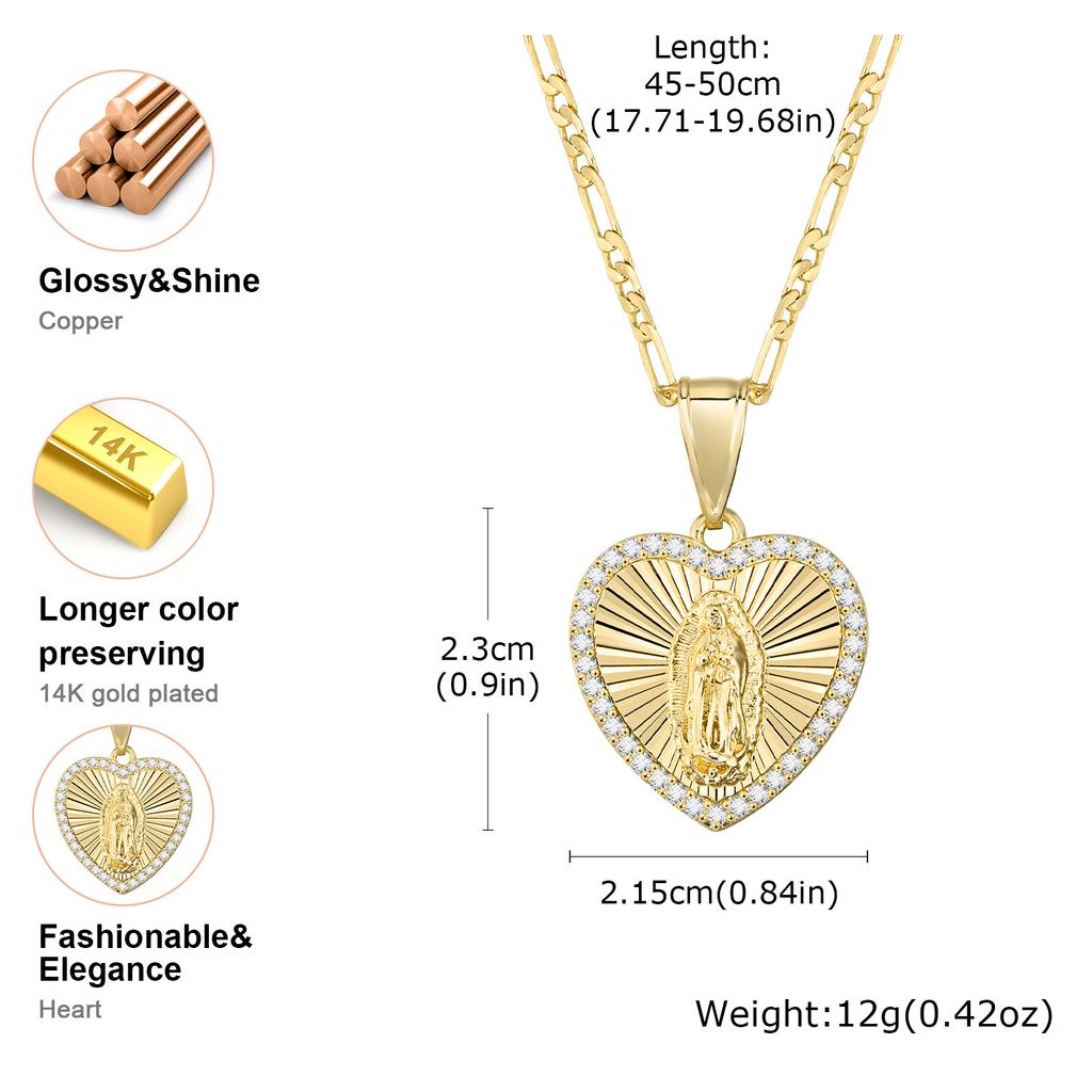 Vnox Herz Guadalupe Jungfrau Maria Halskette für Damen, Zirkonia Mutter Maria Katholische Halskette Unsere Liebe Frau von Guadalupe Schmuck