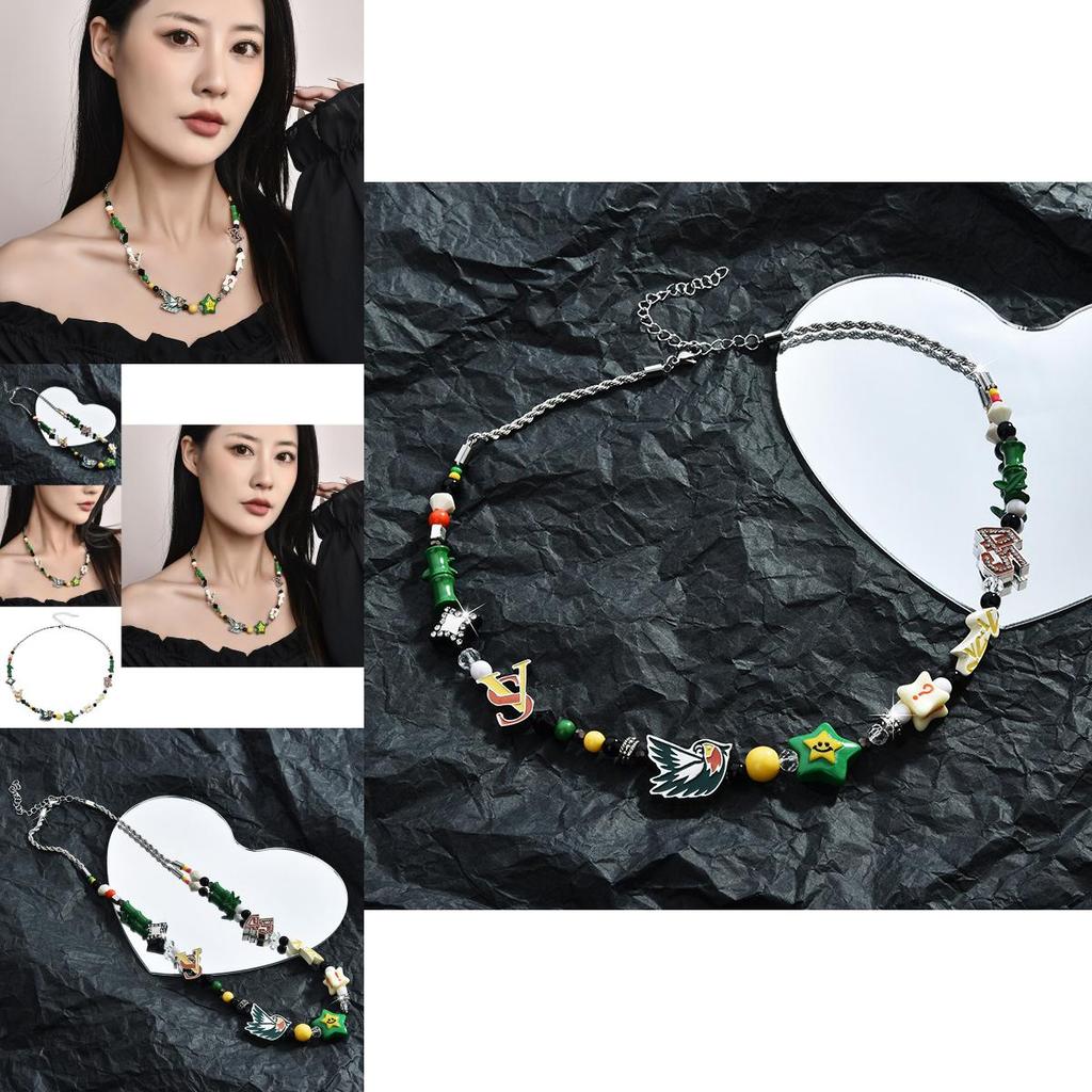 Unique Handmade Heart Shaped Lucky Star Smiley Face Necklace With Colorful Gemstones