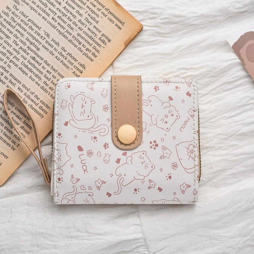 Japanische Niedliche Kätzchen Damen Kurze Geldbörse mit Reißverschluss Münzfach und Kartenhalter
