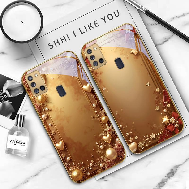 Goldenes Band und Schleife Für Samsung A 31 32 A33 A34 35 14 A15 13 16 25 26 50 52 53 54 55 56 70 71 72 73 Goldenes Glas Handyhülle