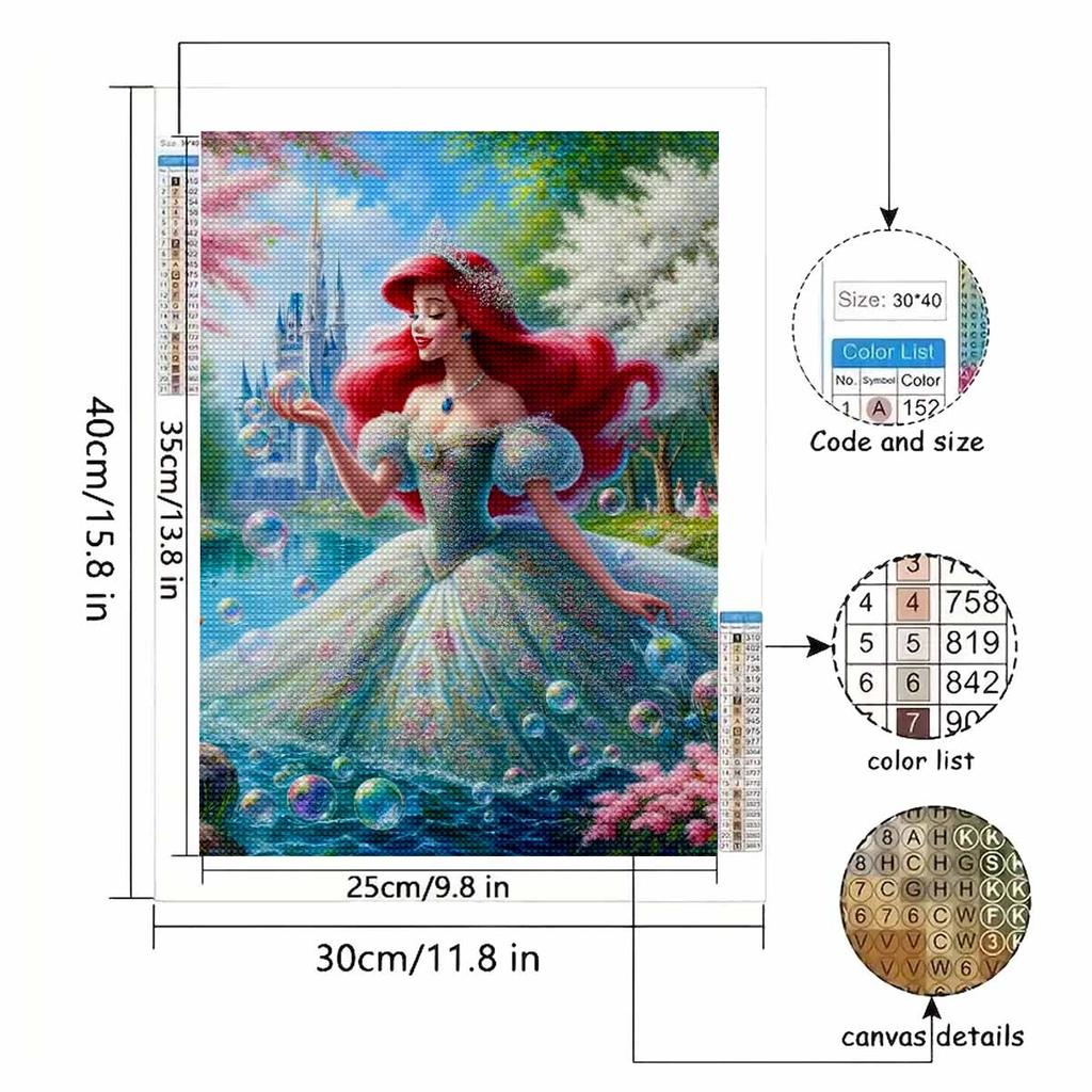 Full Round Diamond Painting Red-haired Princess Art Rhinestone Picture Mosaic DIY 5D Cross Stitch Embroidery Home Decoration