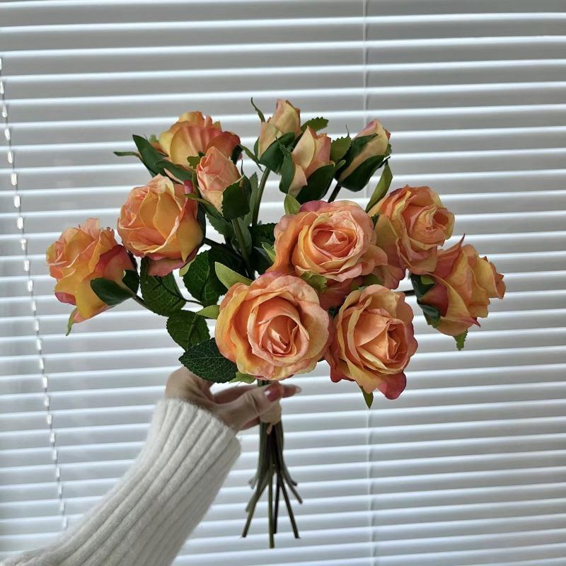 

Букет цветов из 13 роз с обугленными краями, имитация, винтажный фотореквизит для украшения дома 13 heads оранжевый