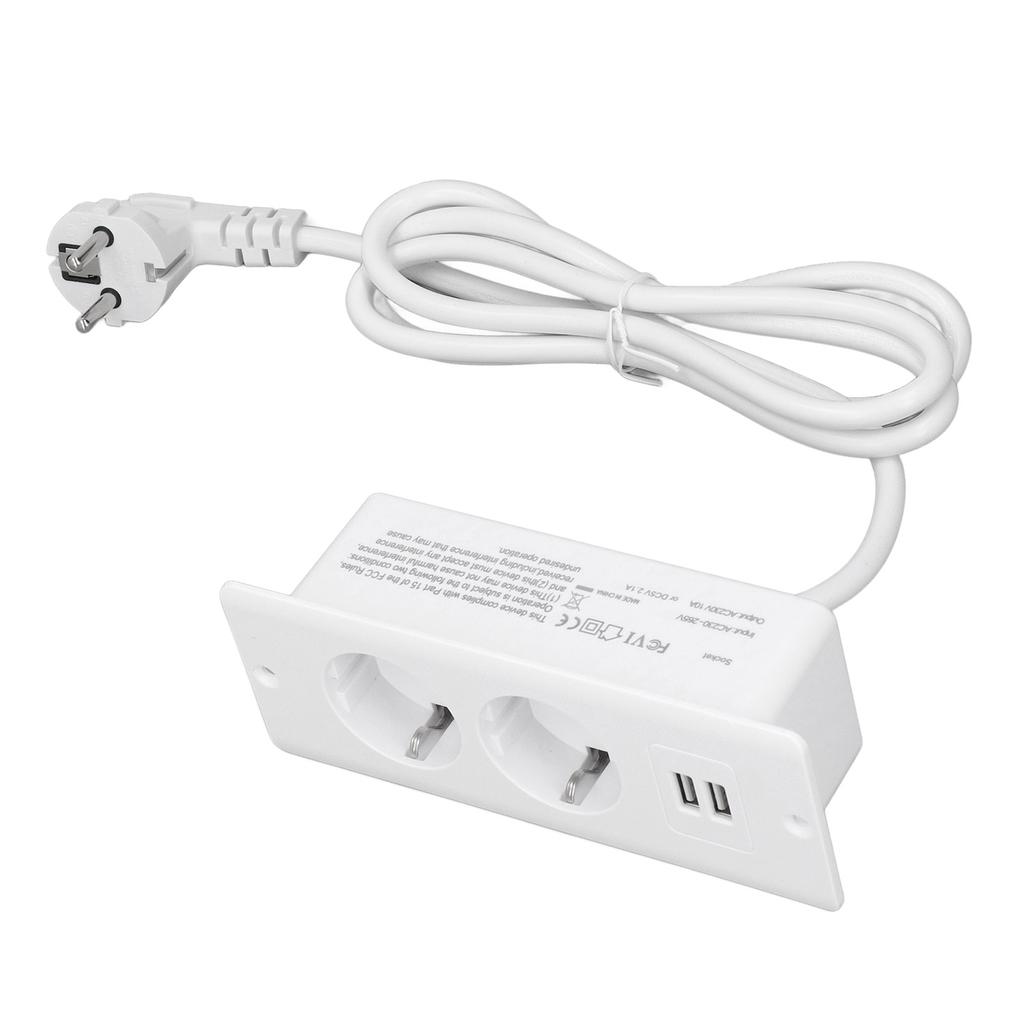 Embedded Power Outlet 2 USB 2  10A Ports Recessed Desk Socket In Desk Power Hub with 1.5m Cable
