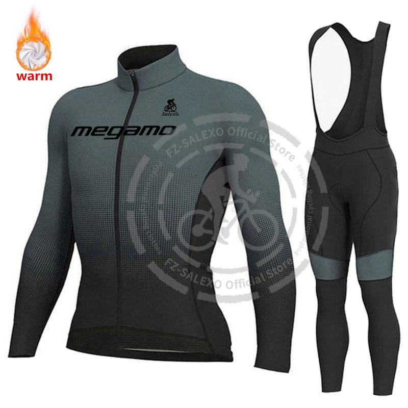 Megamo Set Termico Invernale in Pile a Manica Lunga per Ciclismo Abbigliamento Mountain Bike Maglie da Bicicletta da Uomo Abbigliamento Maillot Ropa Ciclismo
