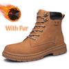 Outdoor Men Boots Handmade Winter Plush Snow Shoes Suede Genuine Leather Ankle Motorcycle Boots Upscale Military Men Shoes