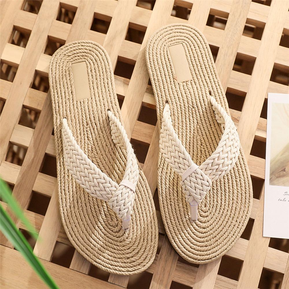 

Women s Flat Slippers New Grass Imitation Woven Slippers Women Outside Flip Flops Fashionable Beach Shoes Women Sandals 36