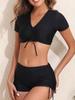European & American Women's Solid Color High-Waisted Two-Piece Swimsuit Bikini