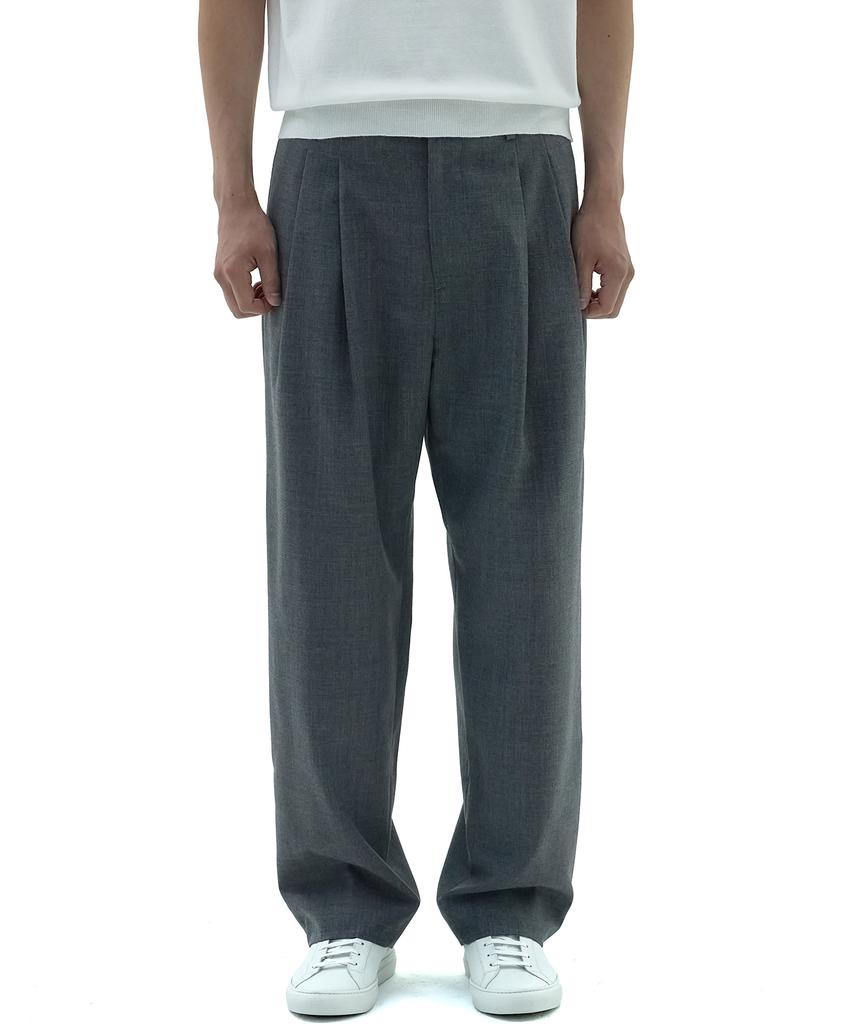 Neibieol Tropical Wool Double-Pleat Wide Pants - Charcoal