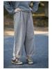 Women's Retro Gray Cotton Elastic Waist Casual Pants