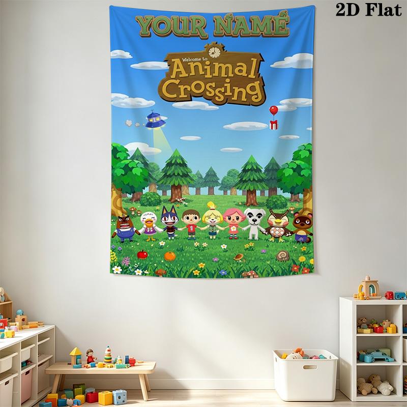 Name Custom Animal Crossing Wall Tapestry Aesthetic Wall Hanging Printed Fabric Blanket Decorative Tapestries for Bedroom Living Room Home Decor