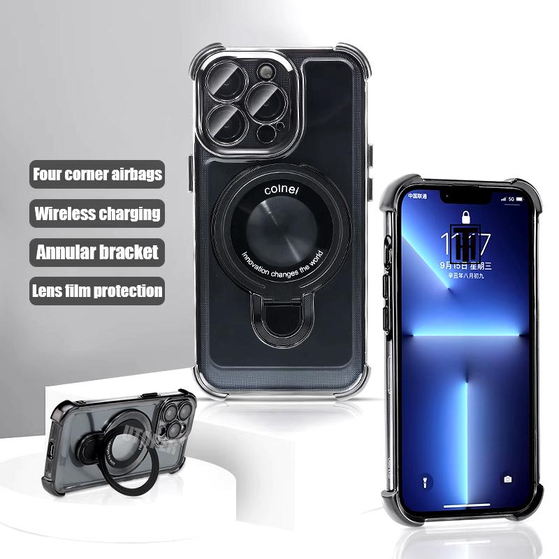 

Новый прочный магнитный держатель-кольцо Magsafe для iPhone 16 15 14 13 11 12 Pro Max Plus, противоударный, тонкий, с гальваническим покрытием, прозрачный чехол For iPhone 13