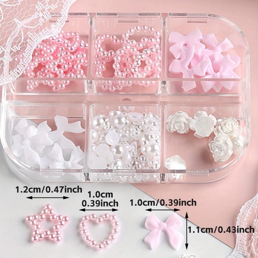

1 коробка Украшения для ногтей Бантик Сердце Звезда Полукруглый Жемчуг Роза Смешанный Розовый Белый 3D Носимые Украшения для Ногтей