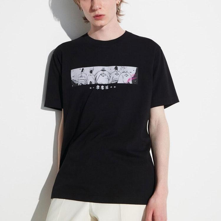 Uniqlo X Bleach Cartoon Anime Print Crew Neck T-Shirt Unisex Tops Black 466058-09