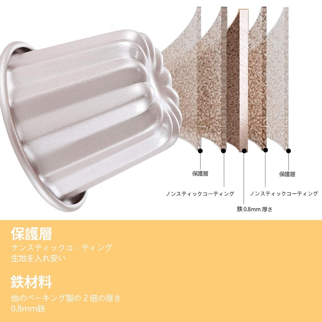 CHEFMADE Cake Molds, Canelé Molds, Non-Stick Cake Molds, Set of 4, Approx. 6.6cm, Cups 5.3 X 5.0cm