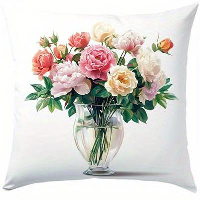 Home Decor Pink Flowers On Vintage Items Pillow Covers Pattern Cushion Cover Suitable For Sofa Bedroom Car Pillow Cover