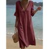 QICED Fashion Summer Spring Short Sleeve V-Neck  Casual Dresses