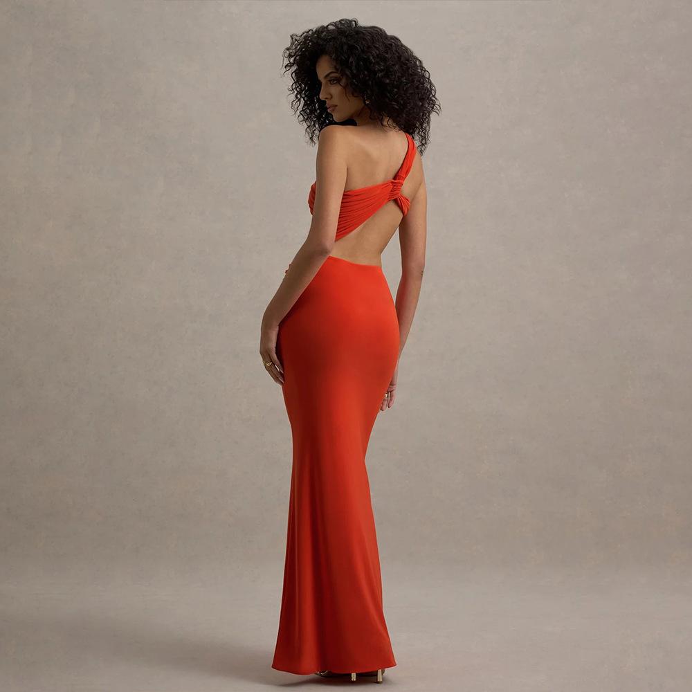 European and American summer new fashion solid color shoulder tube top shrink pleated sexy backless strap dress women