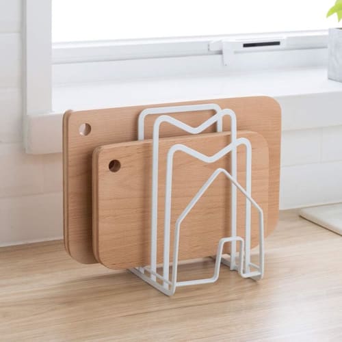 QINGQIU Cutting Board Stand, Large Capacity, Stable, Durable, Hygienic, Kitchen Cutting Board Holder, Stylish Cutting Board Storage, White