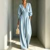 Women's Elegant V Neck Long Sleeve High Waist Wide Leg Jumpsuit Formal Romper Casual