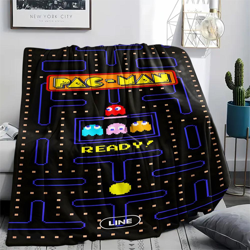 1 st Pac-Man-tryckt flanellfilt, hög kvalitet för alla årstider, heminredning, värme och komfort, perfekt som julklapp