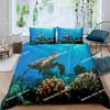 Top Meeresschildkröte Bettbezug King Size Haifisch Bettwäsche-Set Meeresbewohner Bett-Set Schildkröte und Koralle Druck Polyester Deckenbezug