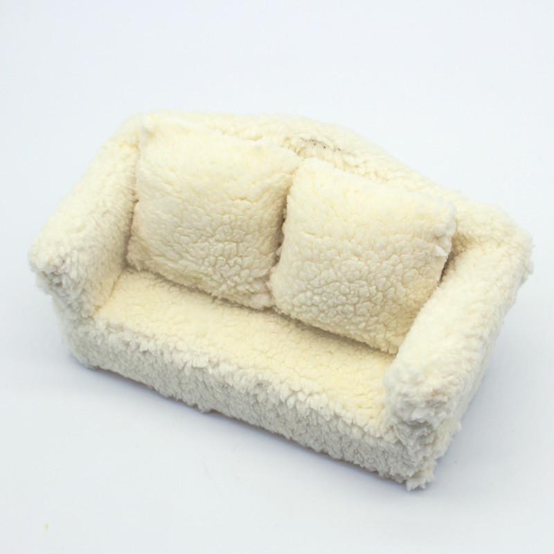 Dollhouse Plush Single Sofa with Cushions Mini Sofa Living Room Miniature Furniture Model Home Decor Doll Accessories-Miniatures
