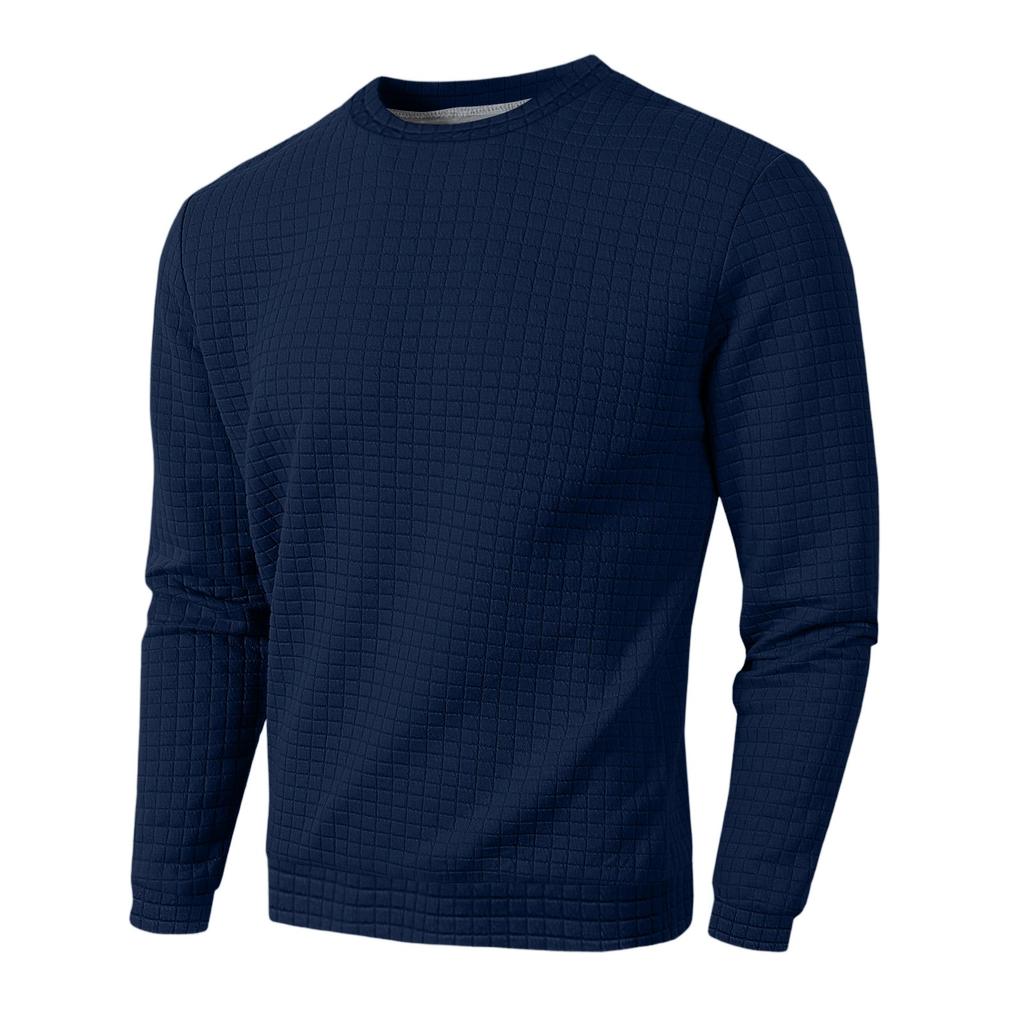 Men's Loose-fitting Casual Waffle-weave  Neck Long-sleeved Top