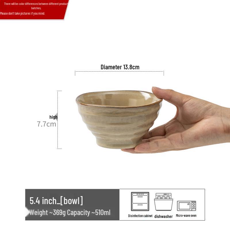 Japanese Retro Ceramic Irregular-Shape Bowl with Kiln-Changed Glaze - Ideal for Rice, Congee, or Noodles