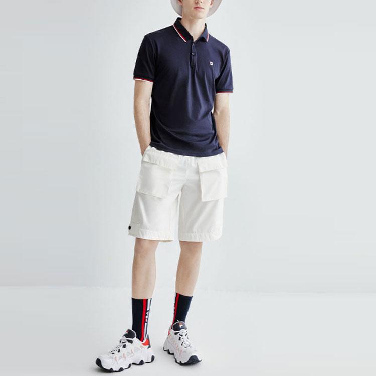 Fila Solid Color Sports Short Sleeve Knit Polo Shirt Men Tops Legendary-Blue F11M021121GNV