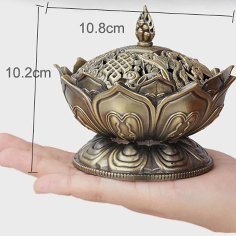 Chinese Alloy Buddha Incense Burner Lotus Flower Incense Holder Censer for Buddhist Home Office Decoration Indoor Ornaments Gift