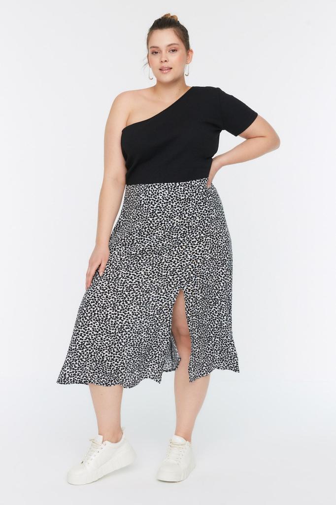 Women's Style Plus Size Black Slit Woven Viscose Skirt