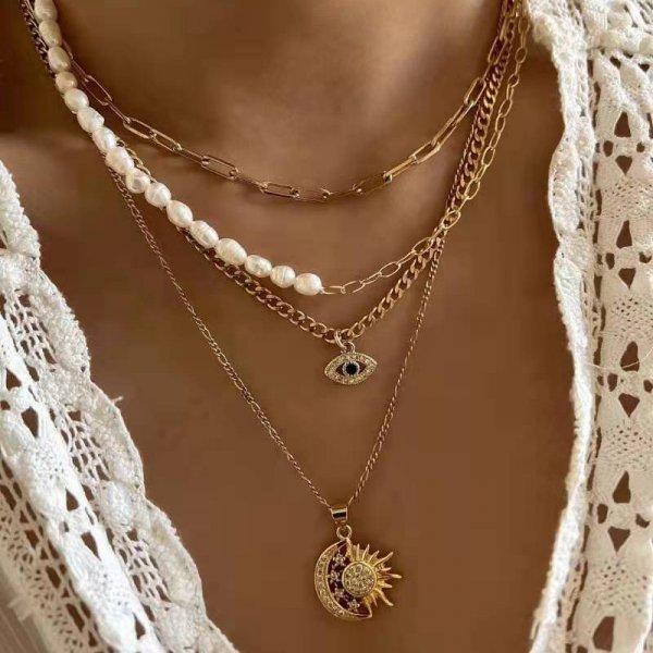Fashion Evil Eye Necklace For Women Minimalist Classic Turkish Blue Eyes Pendant Choker Fatima Hand Clavicle Chain Lucky Jewelry