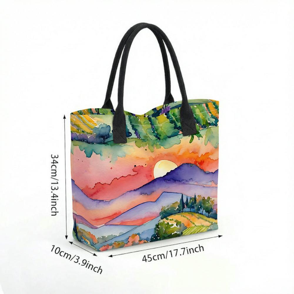 Watercolor Landscape Tote Bag Fashion Large Capacity Casual Shoulder Bag for Daily Use