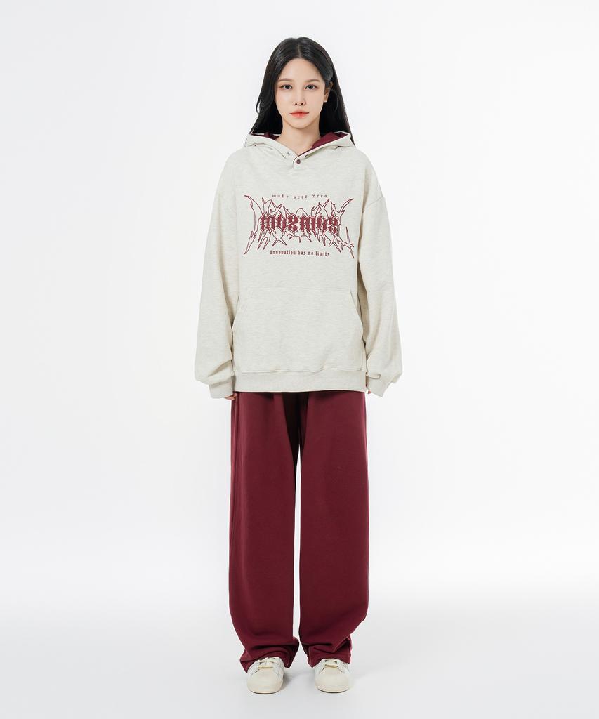 Moz Moz Soft Terry Single-Pleat Wide String Training Pants Burgundy