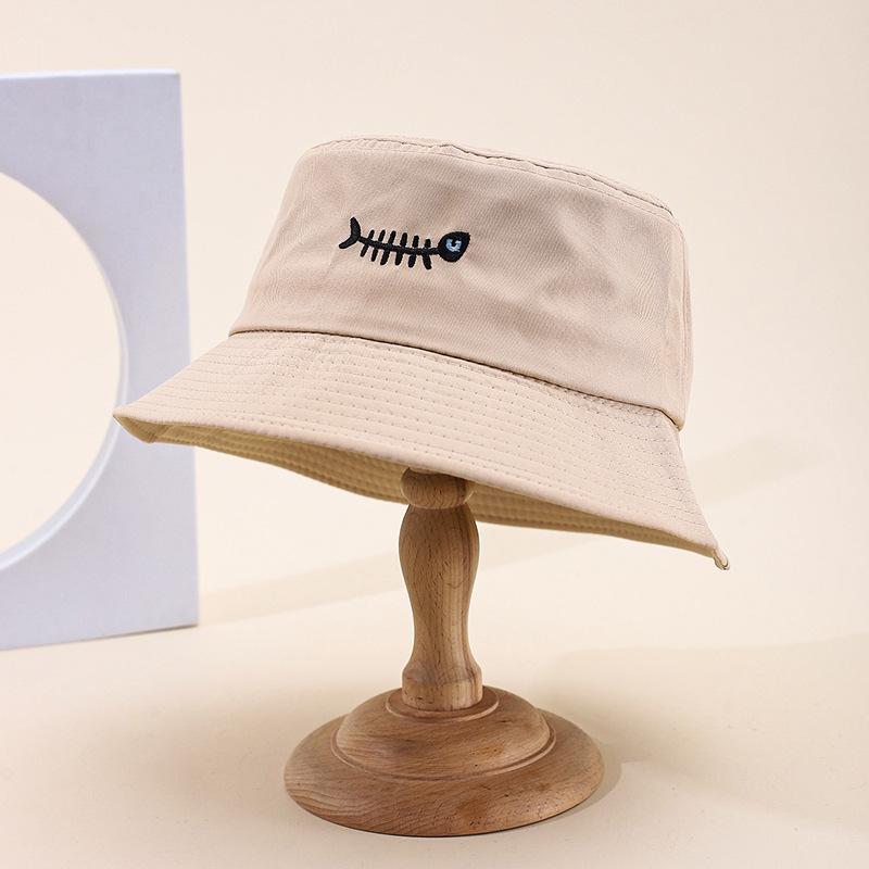 New embroidered fruit bucket hat female export double-sided can wear sunshade basin hat spot