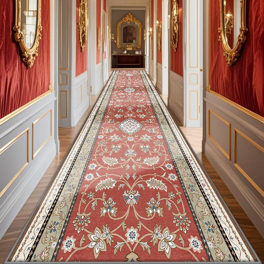 Bohemian Red Long Corridor Carpet Washable Corridor Persian Light Luxury Runner Rug Passageway Non-slip Stairway Mat Custom