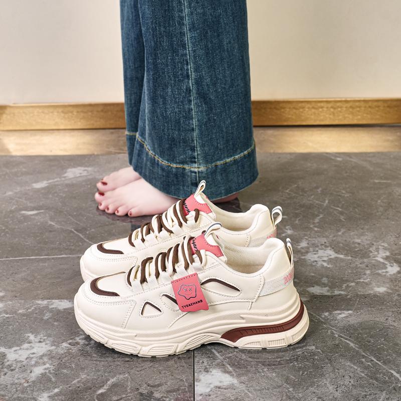 

Модные дизайнерские кроссовки на массивной подошве CRLAYDK для женщин, кожаные, на платформе, повседневные, на шнуровке, модные, теннисные, спортивные, для ходьбы, на танкетке, для бега 42