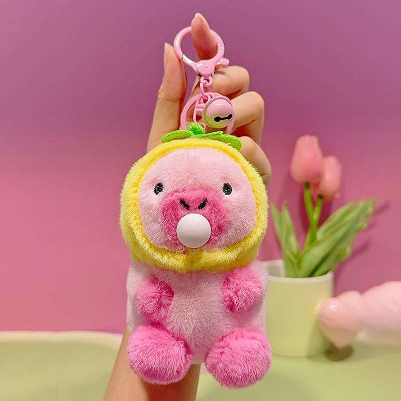 Charming Capybara Plush Keychain With Pink Hood Bubble Design Cute Gift