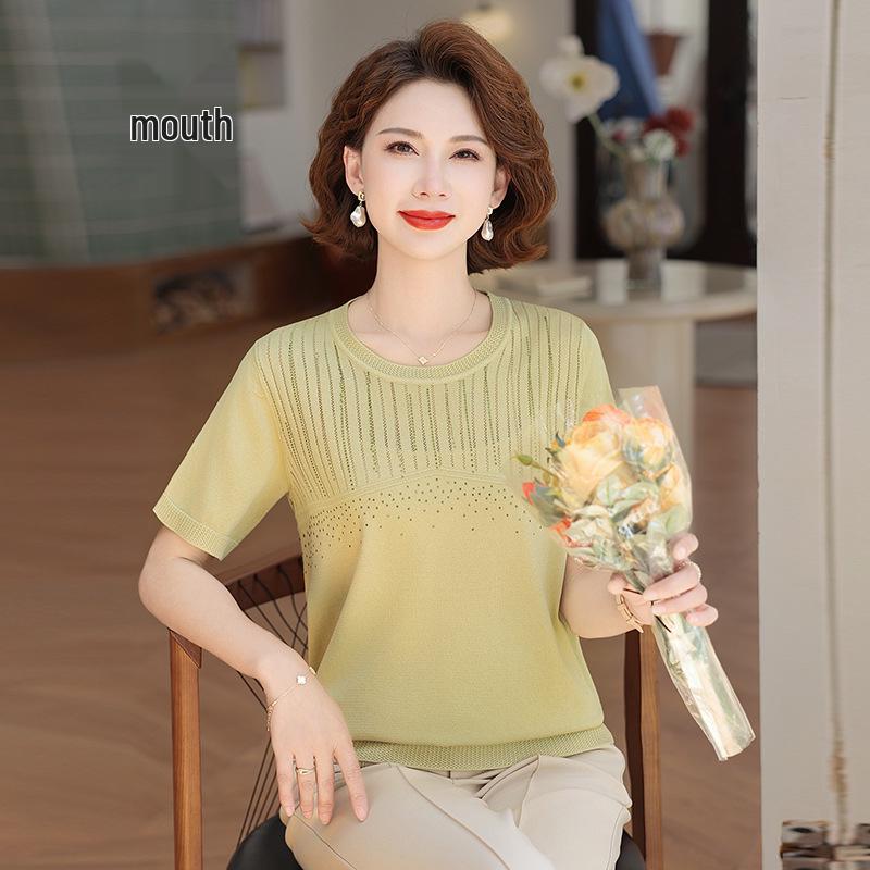 

2026 Fashionable Summer Ice Silk Blouse - Women s Short-Sleeve T-Shirts for Moms, Middle-Aged & Elderly - Perfect Mother s Day Clothing 3XL (120-135 lbs)