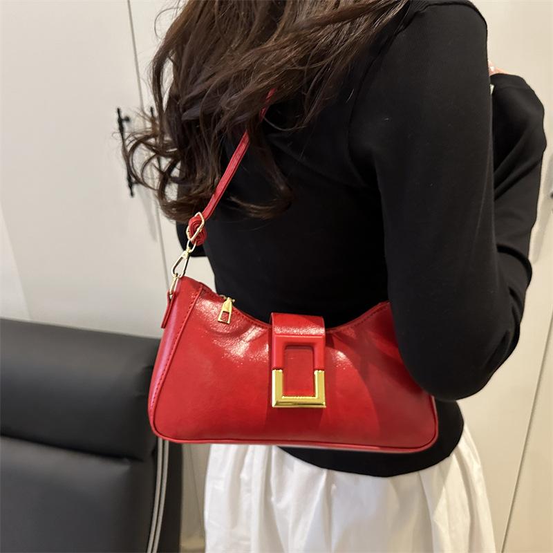 Trend Texture Fashionable New Personality Fashionable Simple Solid Color Crossbody Shoulder Bag Buckle Armpit Bag