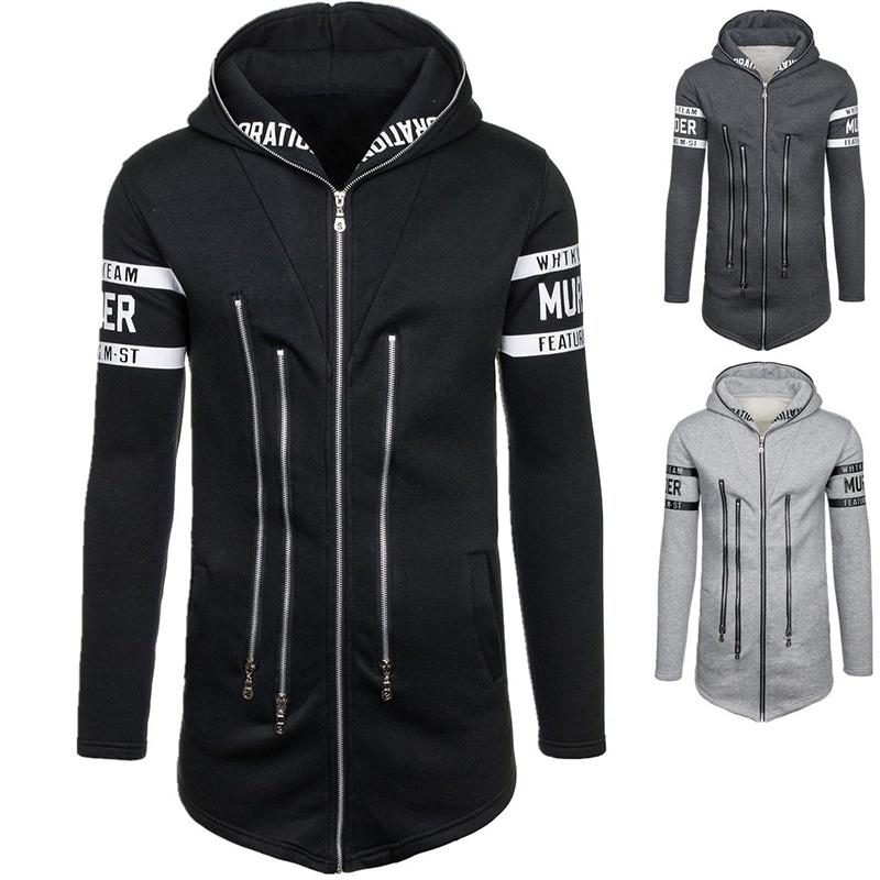 Premium Cotton Blend Men Slim Hoodie With Zipper Pocket And Classic Print Design