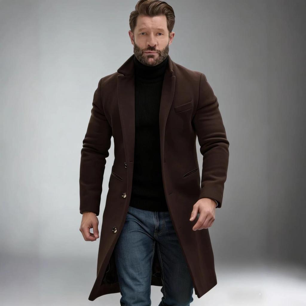Multi-Color Wool Mid-Length Windbreaker Coat for Men – Available in Various Sizes